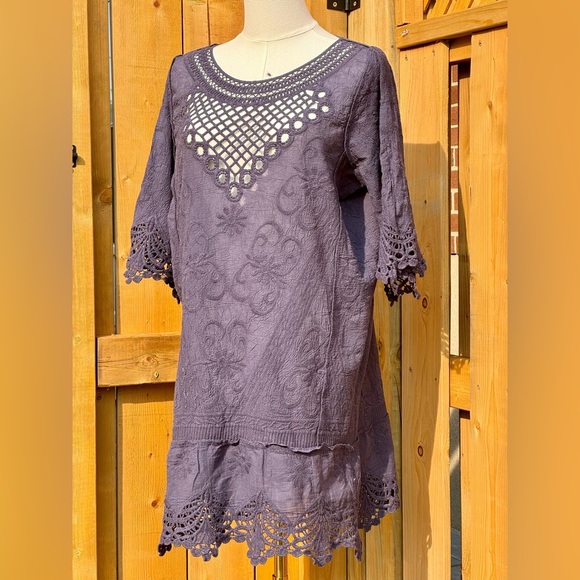 🆕 FARM Rio 🧿 NWOT Navy Blue Crochet Tunic Dress, Sz M - Picture 3 of 16